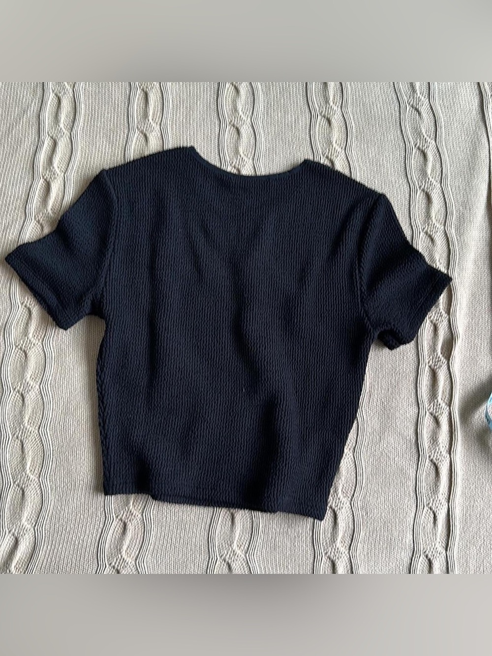 Zara Textured Black Short Sleeve Blouse Keyhole Neck Top Size M NWOT - Picture 2 of 10